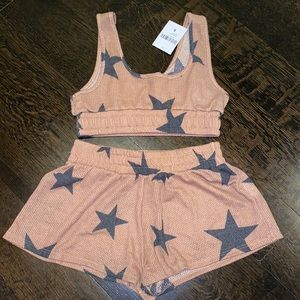 Star Print Crop Top & Shorts Lounge Set